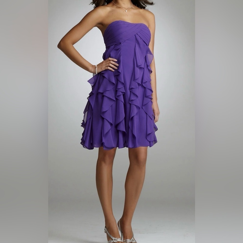 David's Bridal Chiffon Dress with Cascading Ruffle Skirt Size 6 Prom Bridesmaid